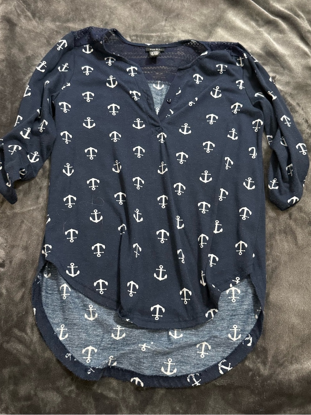 Rue21 Navy Long-Sleeve Anchor Print Henley Top